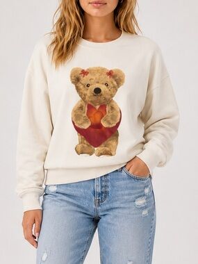Grayson Threads Teddy Bear Graphic Sweatshirt Cream Size Large